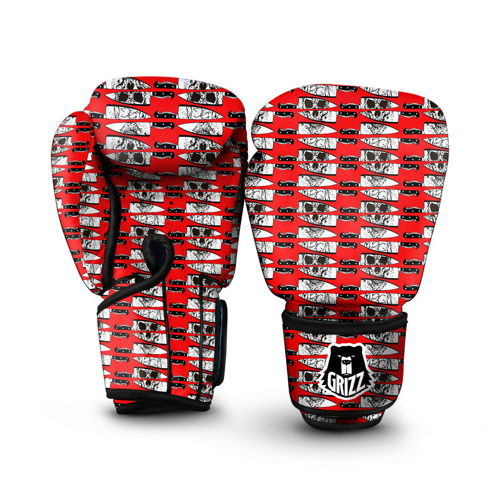 Knife And Skull Red Print Pattern Boxing Gloves-grizzshop