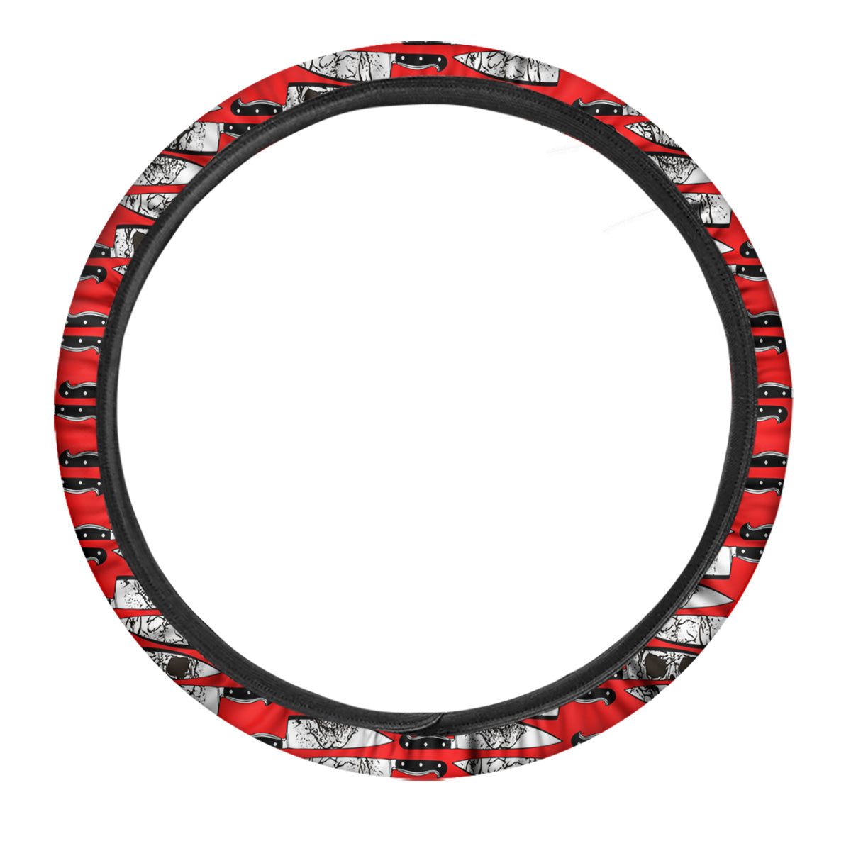 Knife And Skull Red Print Pattern Car Steering Wheel Cover-grizzshop