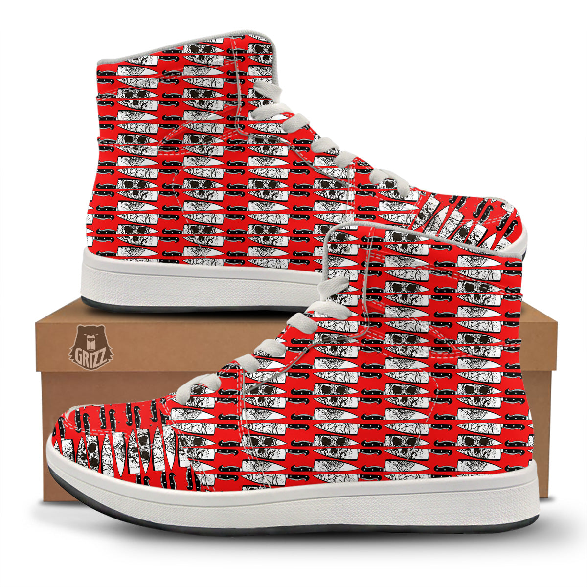 Knife And Skull Red Print Pattern High Top Sneakers-grizzshop