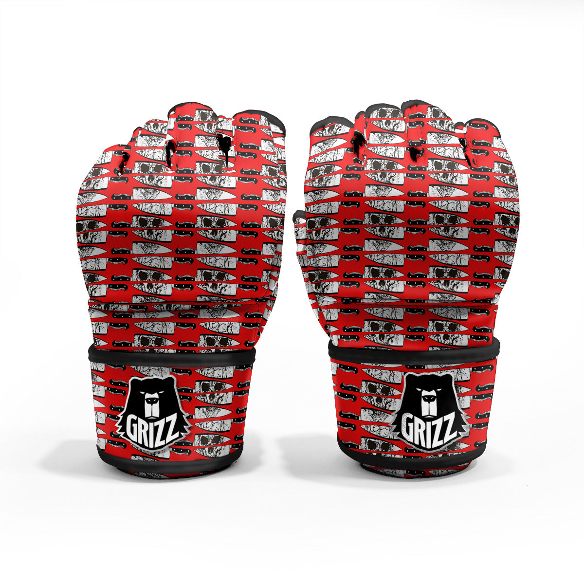 Knife And Skull Red Print Pattern MMA Gloves-grizzshop