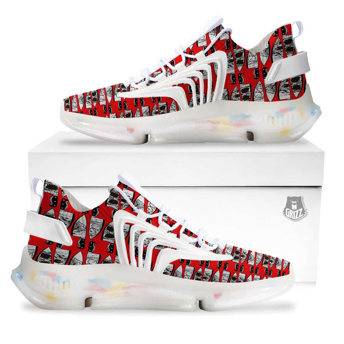 Knife And Skull Red Print Pattern White Gym Shoes-grizzshop