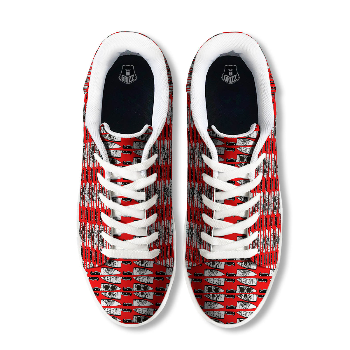 Knife And Skull Red Print Pattern White Low Top Sneakers-grizzshop