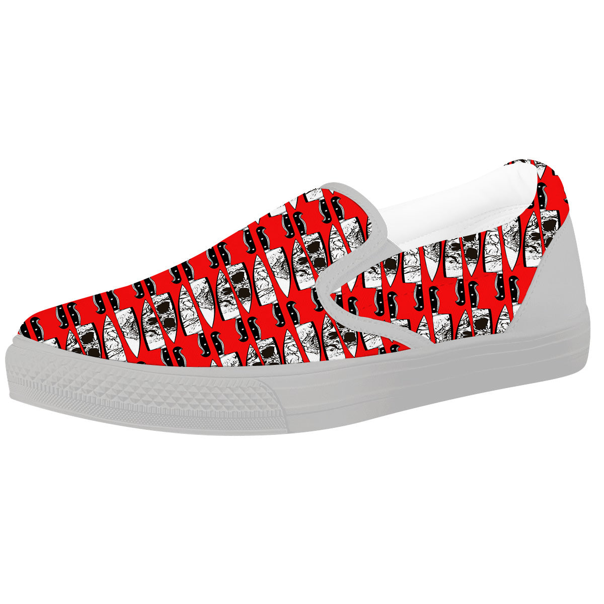 Knife And Skull Red Print Pattern White Slip On Shoes-grizzshop