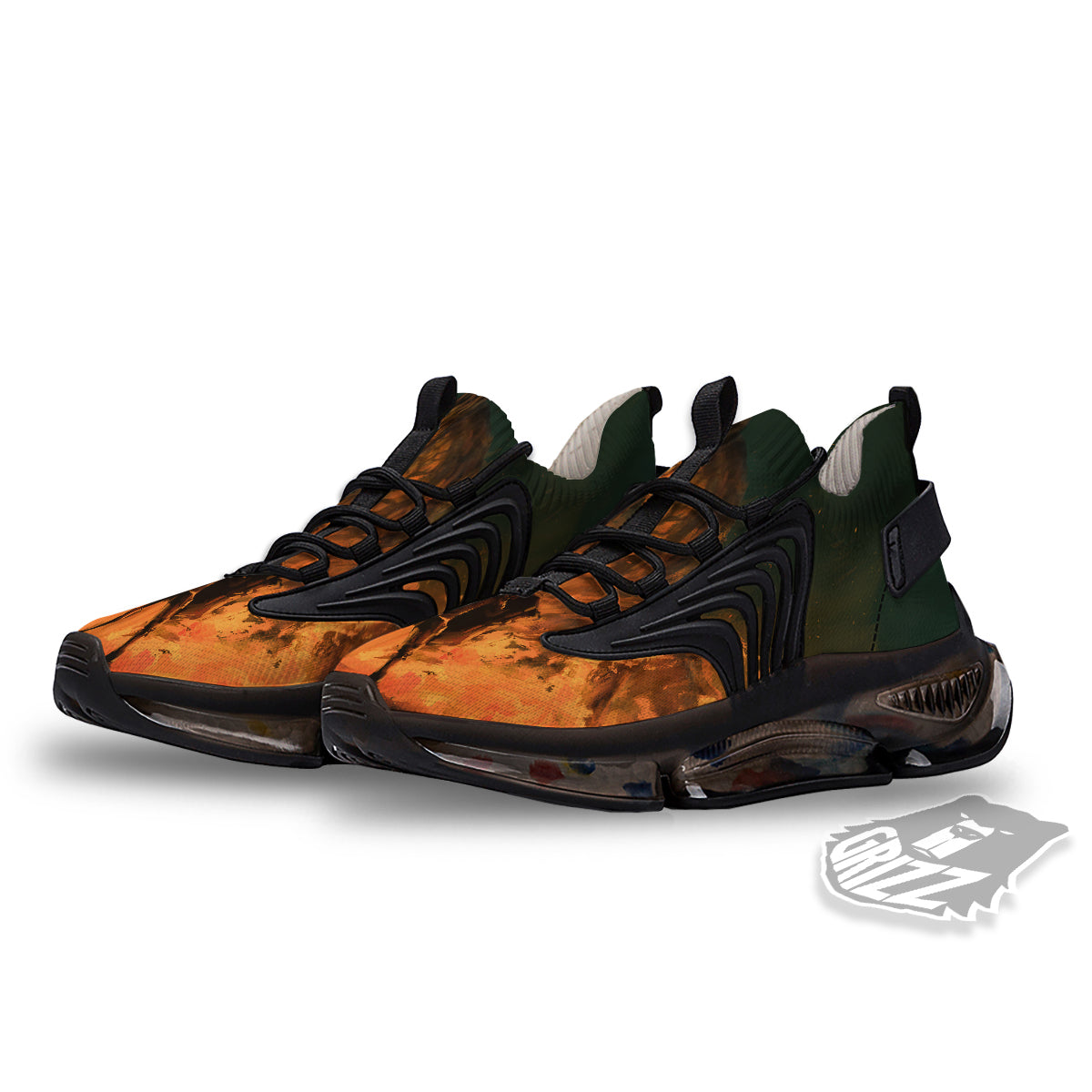 Knight Fight With Dragon Print Black Gym Shoes-grizzshop