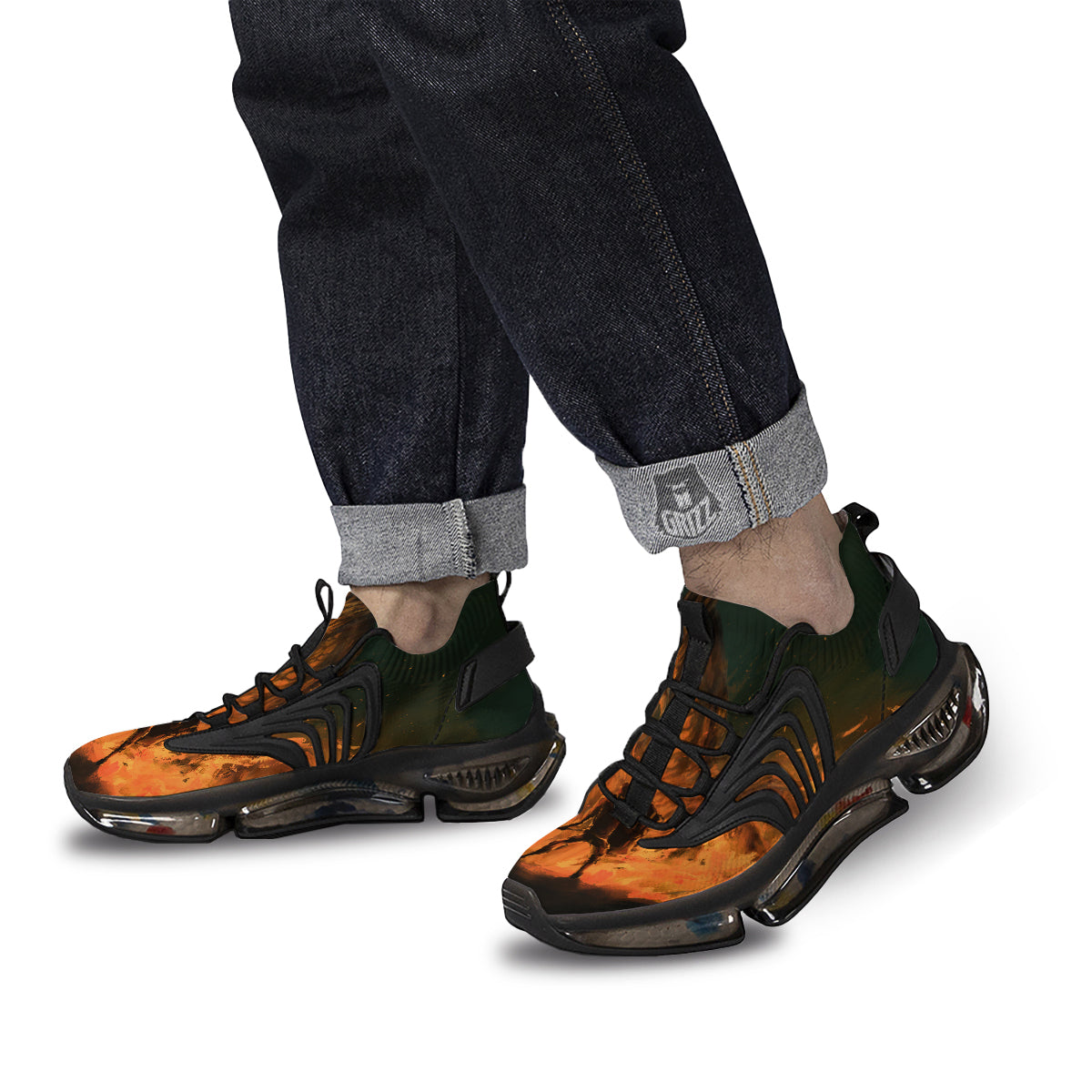 Knight Fight With Dragon Print Black Gym Shoes-grizzshop