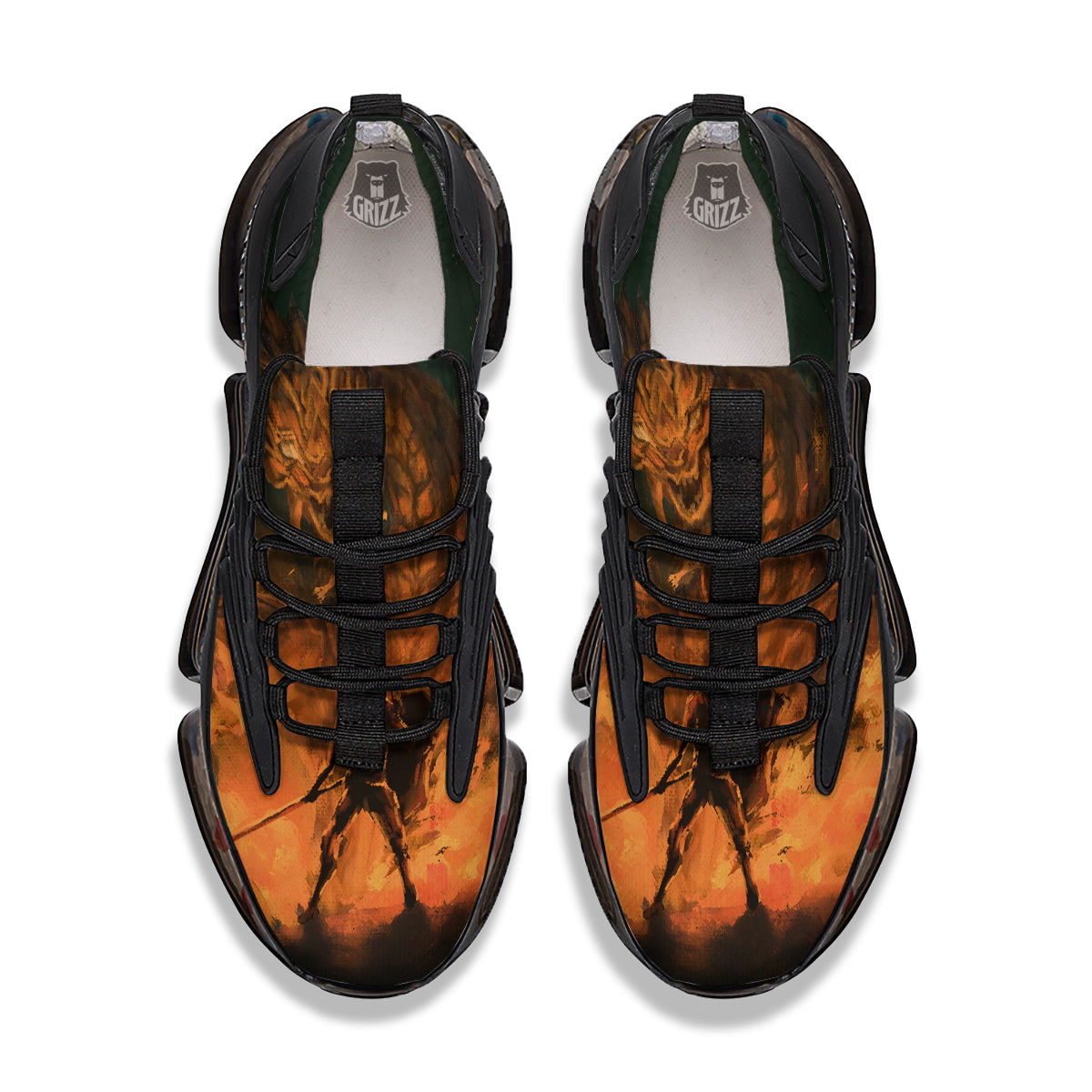 Knight Fight With Dragon Print Black Gym Shoes-grizzshop