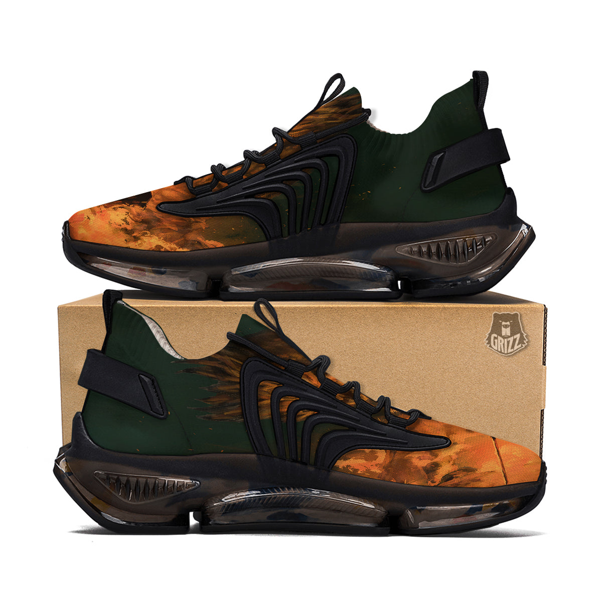 Knight Fight With Dragon Print Black Gym Shoes-grizzshop
