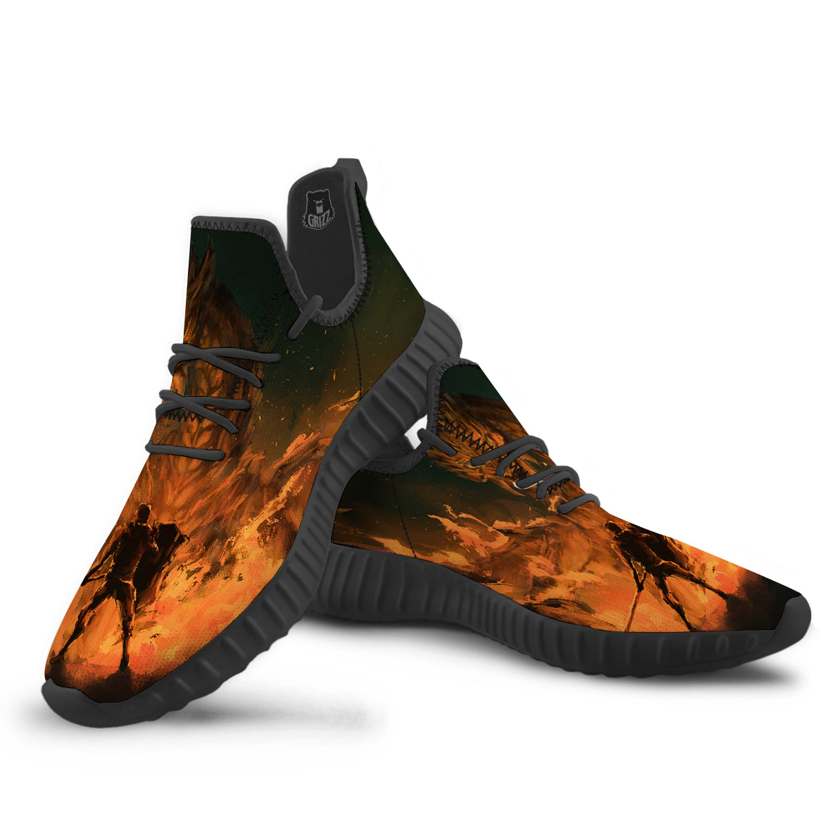 Knight Fight With Dragon Print Black Walking Shoes-grizzshop