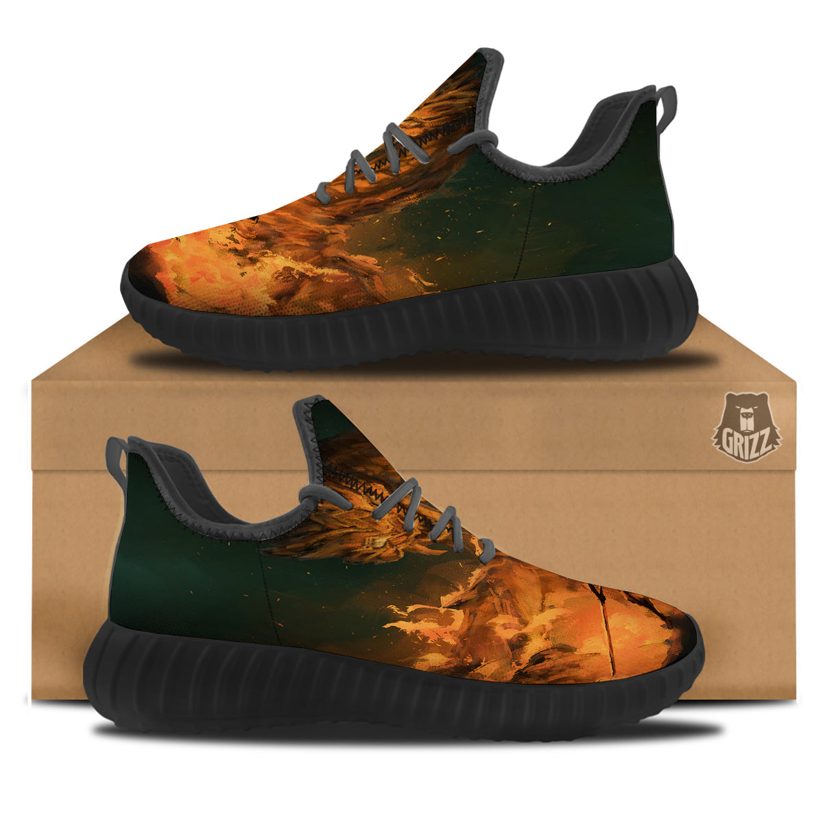 Knight Fight With Dragon Print Black Walking Shoes-grizzshop