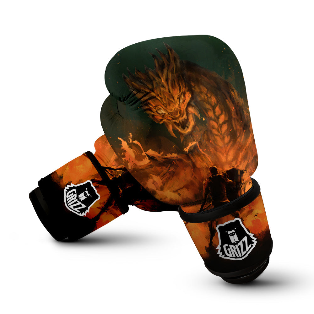 Knight Fight With Dragon Print Boxing Gloves-grizzshop