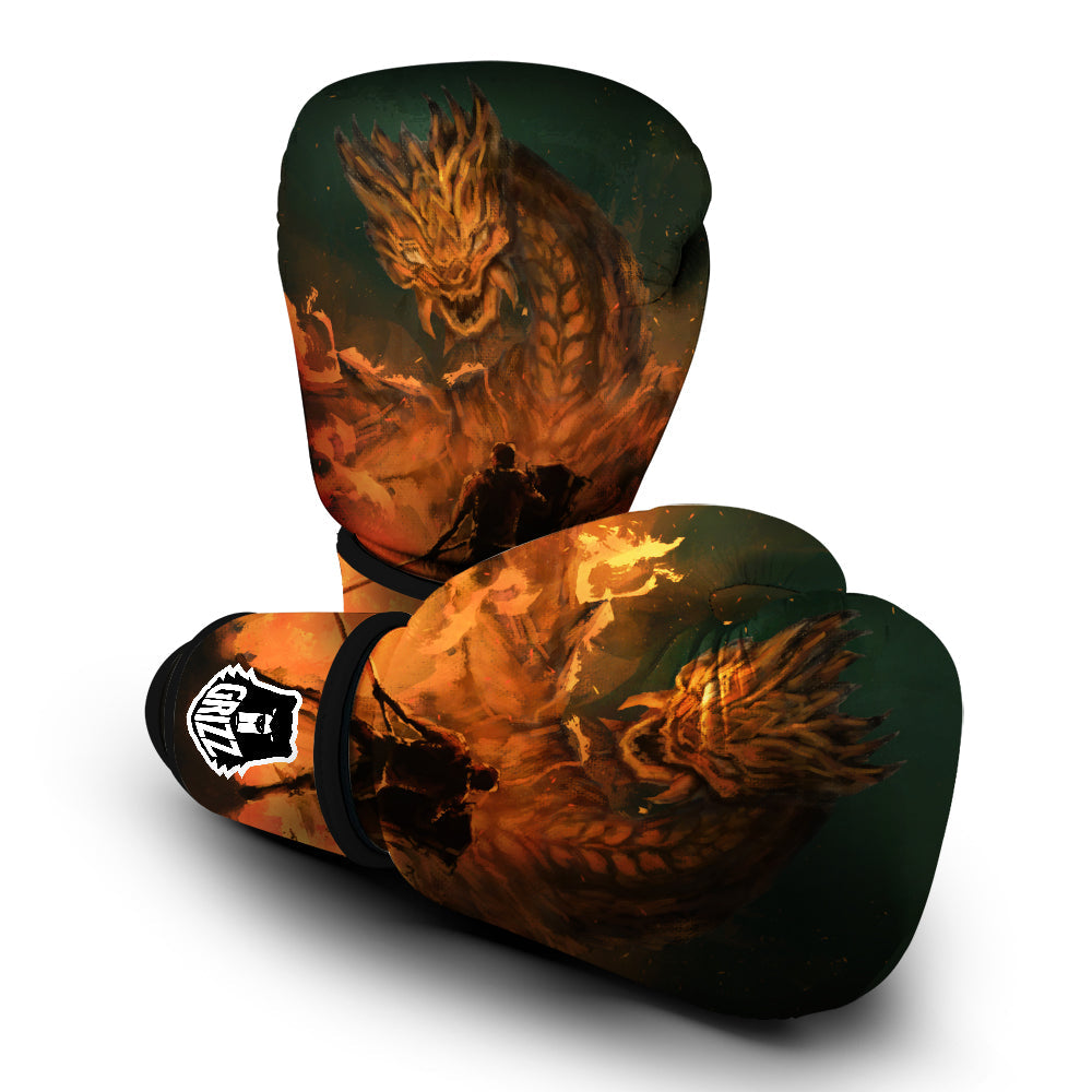 Knight Fight With Dragon Print Boxing Gloves-grizzshop