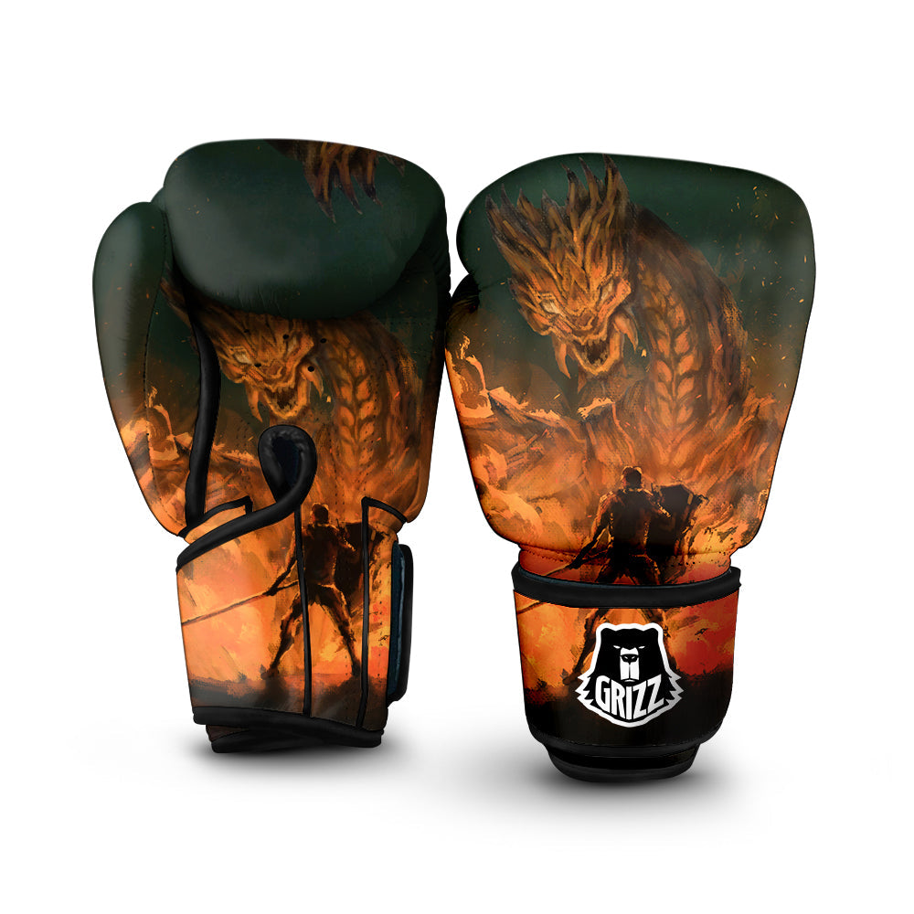 Knight Fight With Dragon Print Boxing Gloves-grizzshop