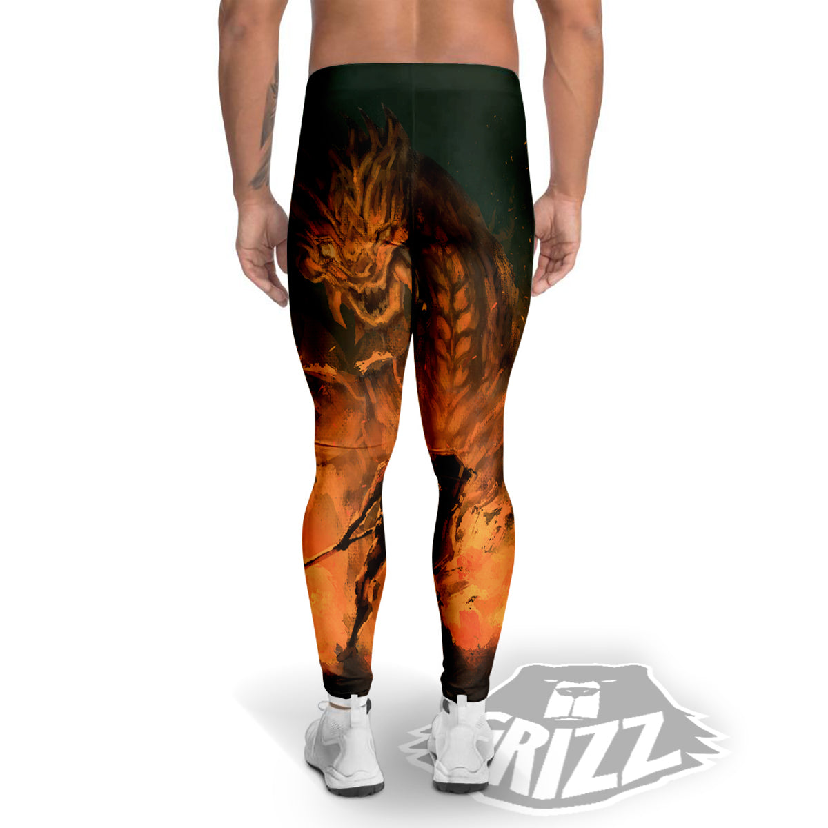 Knight Fight With Dragon Print Men's Leggings-grizzshop