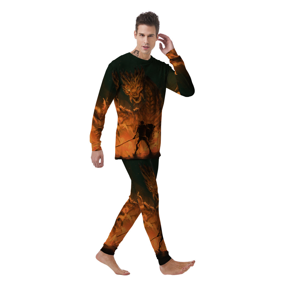 Knight Fight With Dragon Print Men's Pajamas-grizzshop