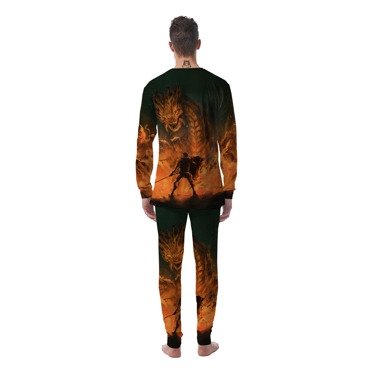 Knight Fight With Dragon Print Men's Pajamas-grizzshop