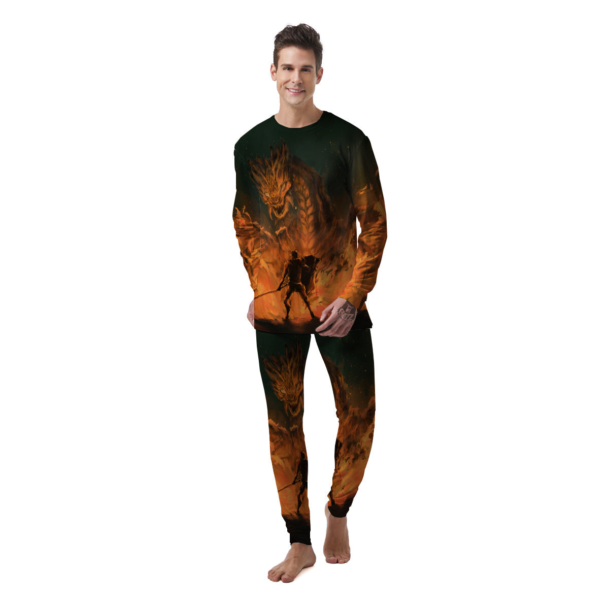 Knight Fight With Dragon Print Men's Pajamas-grizzshop