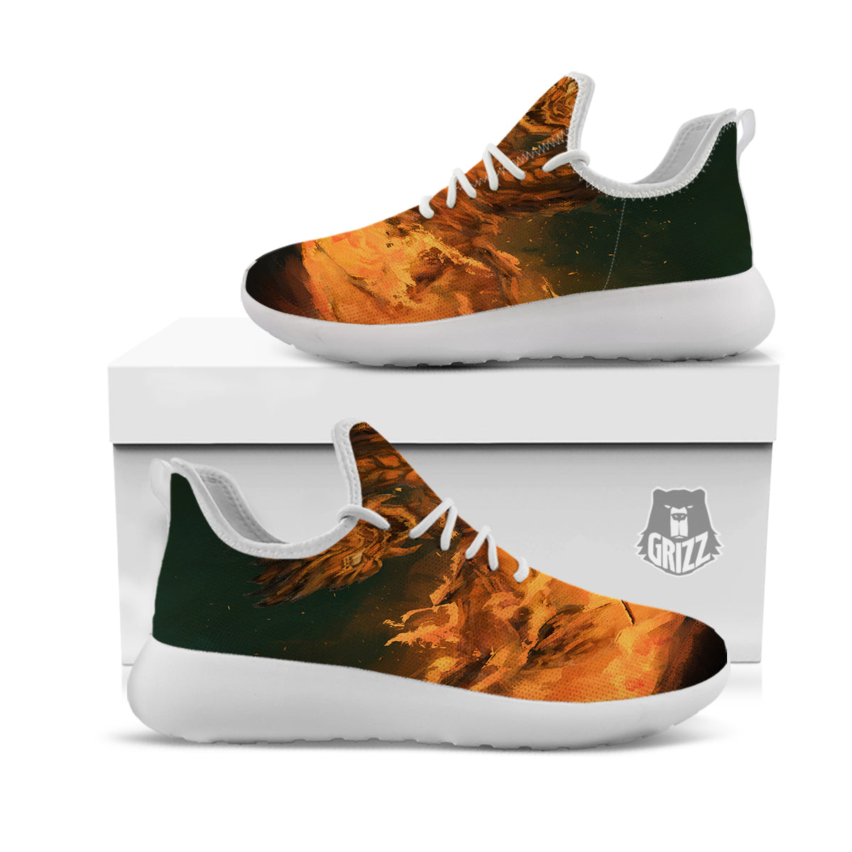 Knight Fight With Dragon Print White Athletic Shoes-grizzshop