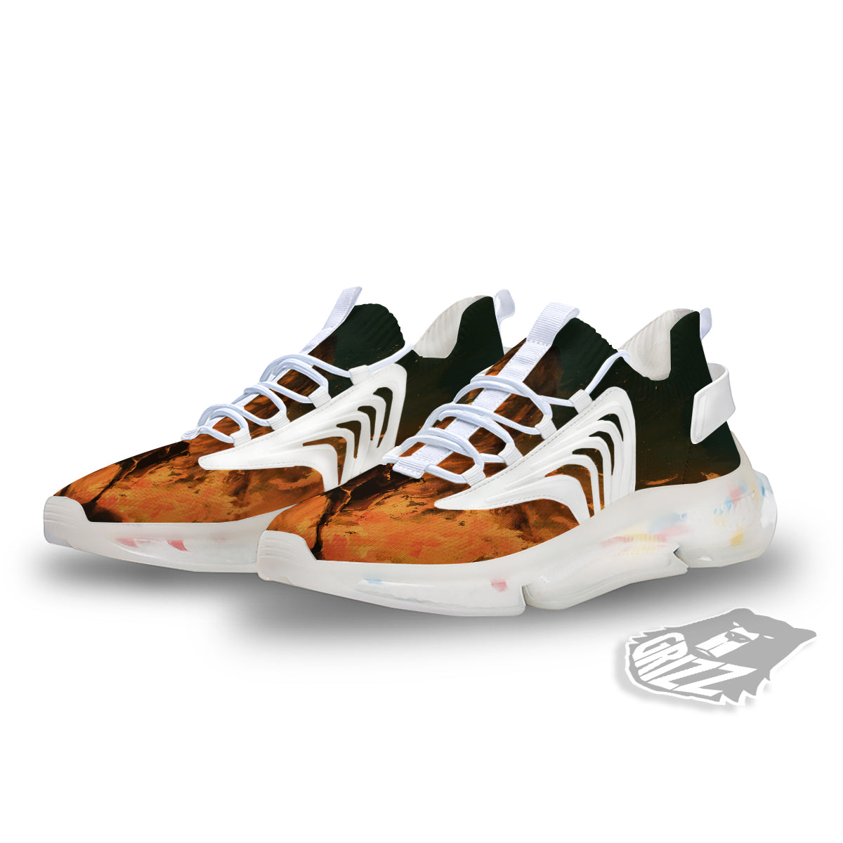 Knight Fight With Dragon Print White Gym Shoes-grizzshop
