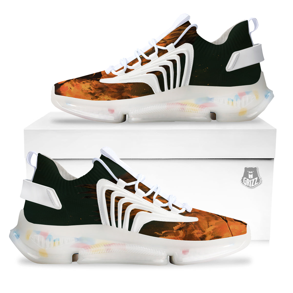 Knight Fight With Dragon Print White Gym Shoes-grizzshop