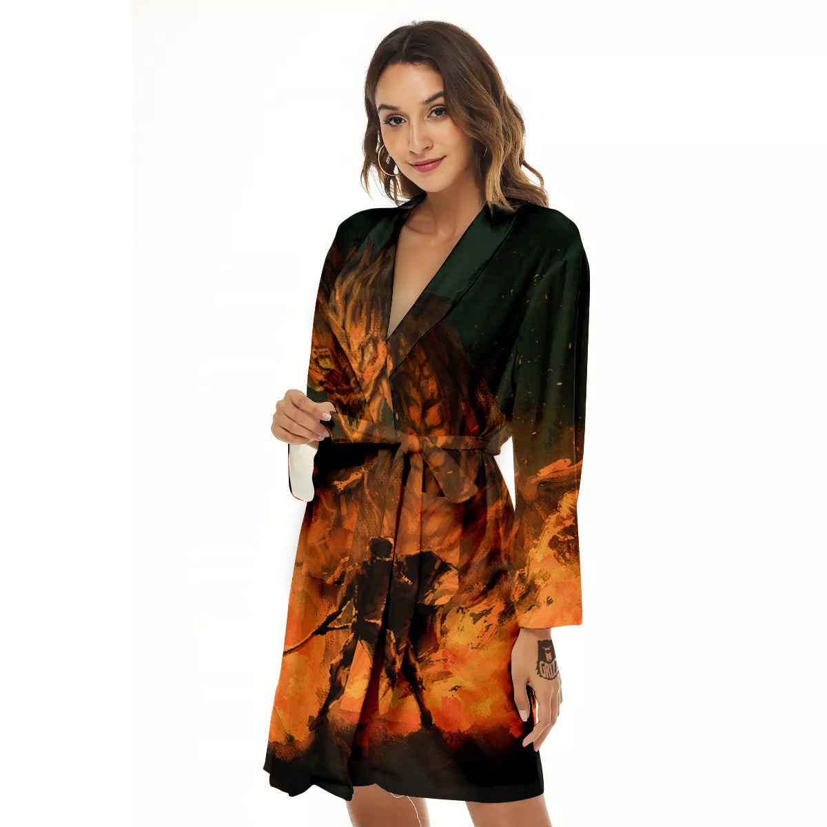 Knight Fight With Dragon Print Women's Robe-grizzshop