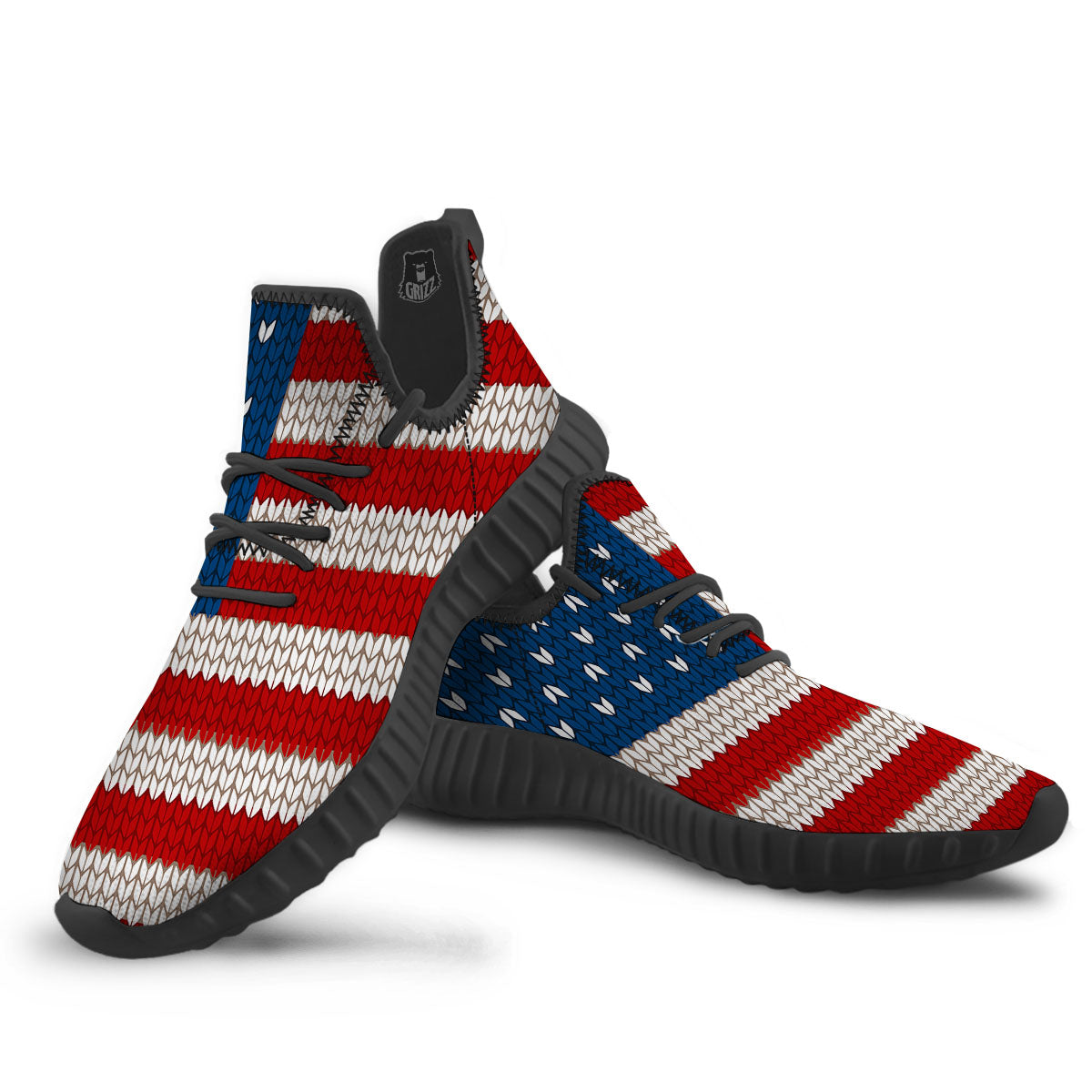 Knitted American Flag Print Black Walking Shoes-grizzshop