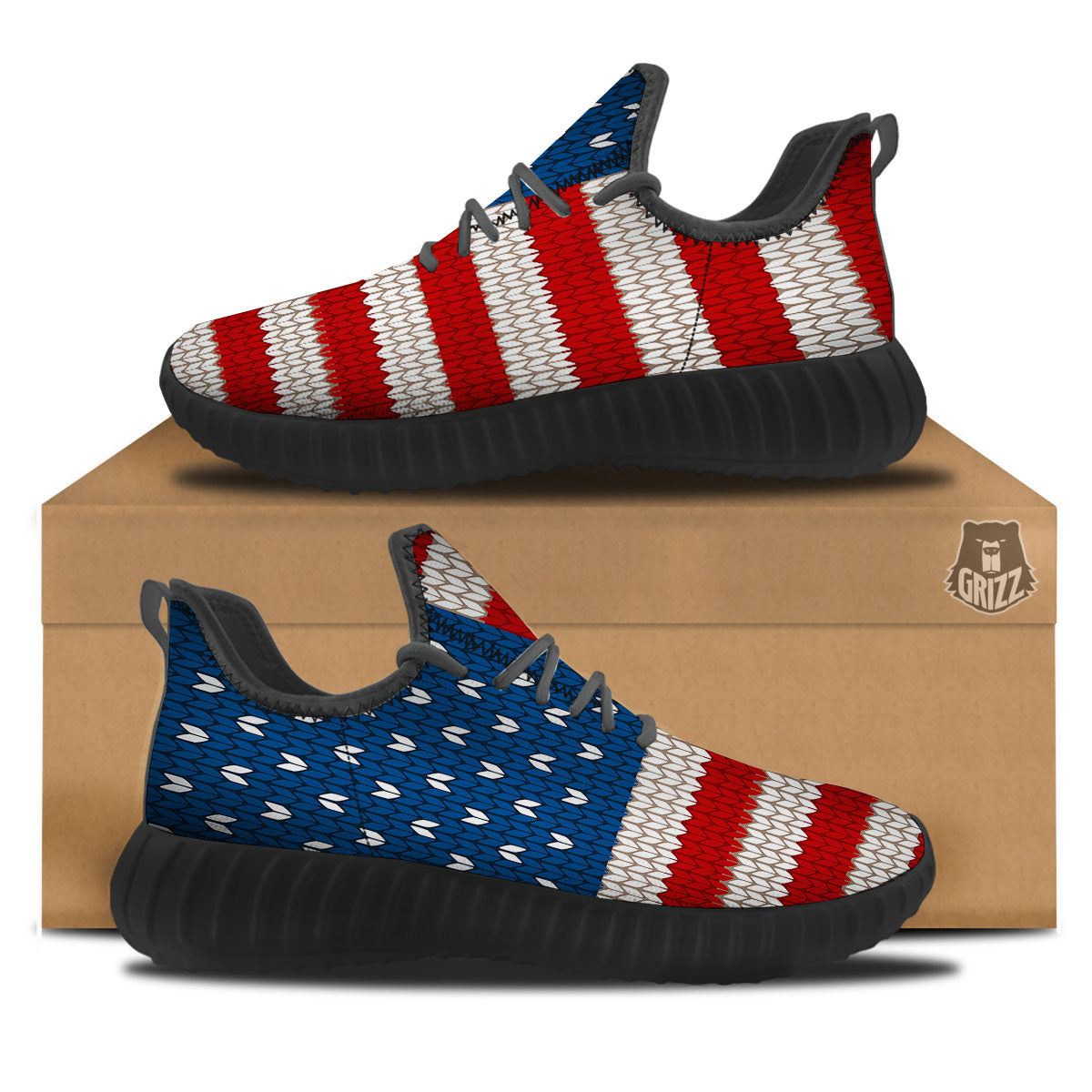 Knitted American Flag Print Black Walking Shoes-grizzshop