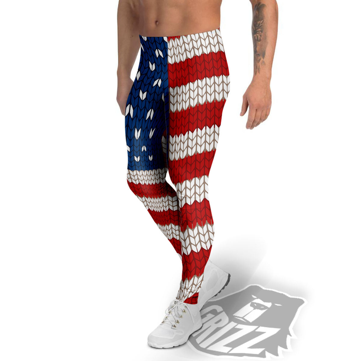 Knitted American Flag Print Men's Leggings-grizzshop
