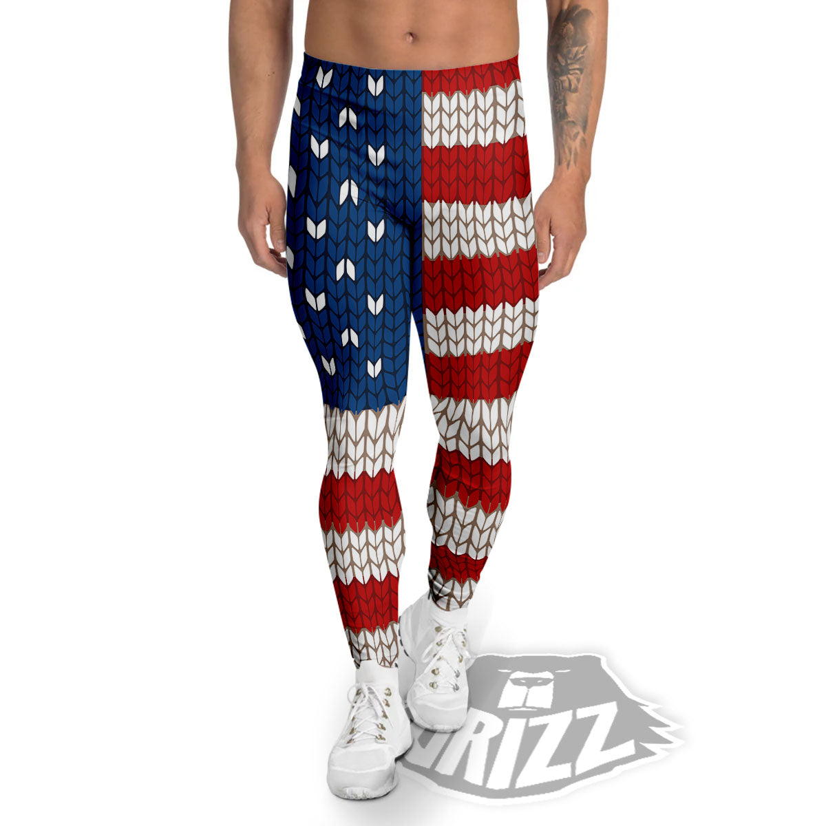 Knitted American Flag Print Men's Leggings-grizzshop