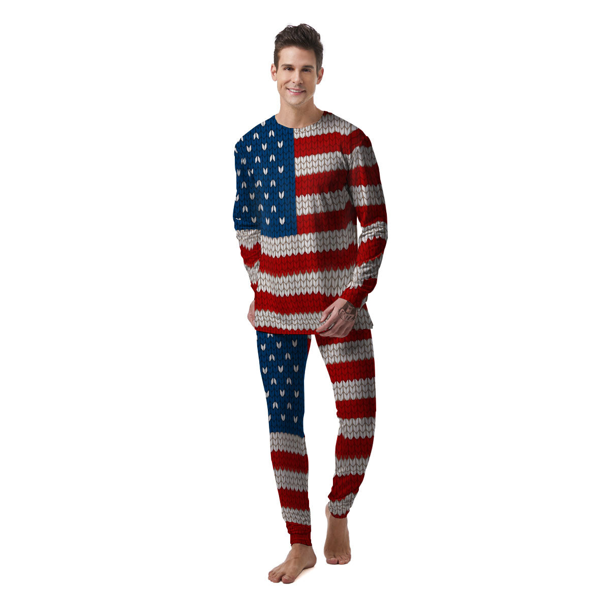 Knitted American Flag Print Men's Pajamas-grizzshop