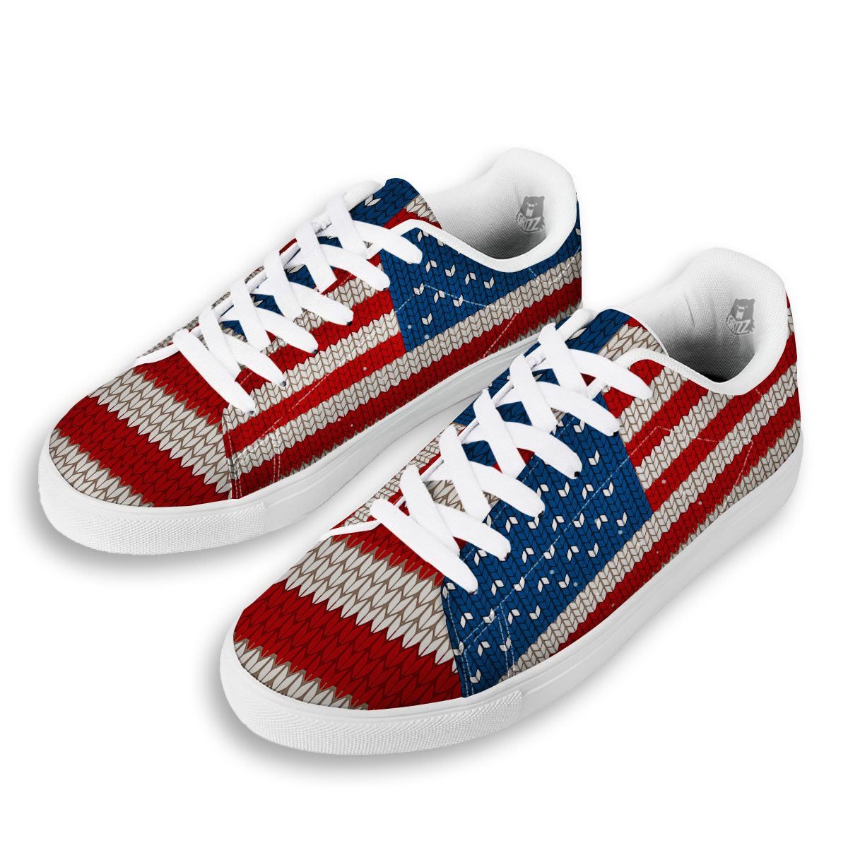 Knitted American Flag Print White Low Top Sneakers-grizzshop