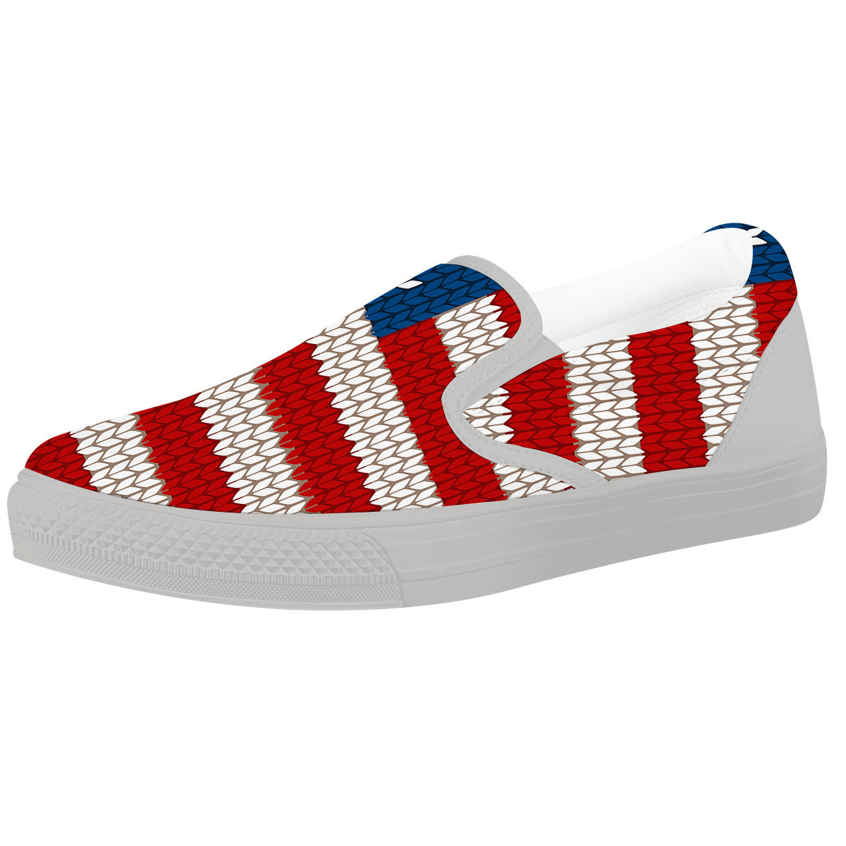 Knitted American Flag Print White Slip On Shoes-grizzshop