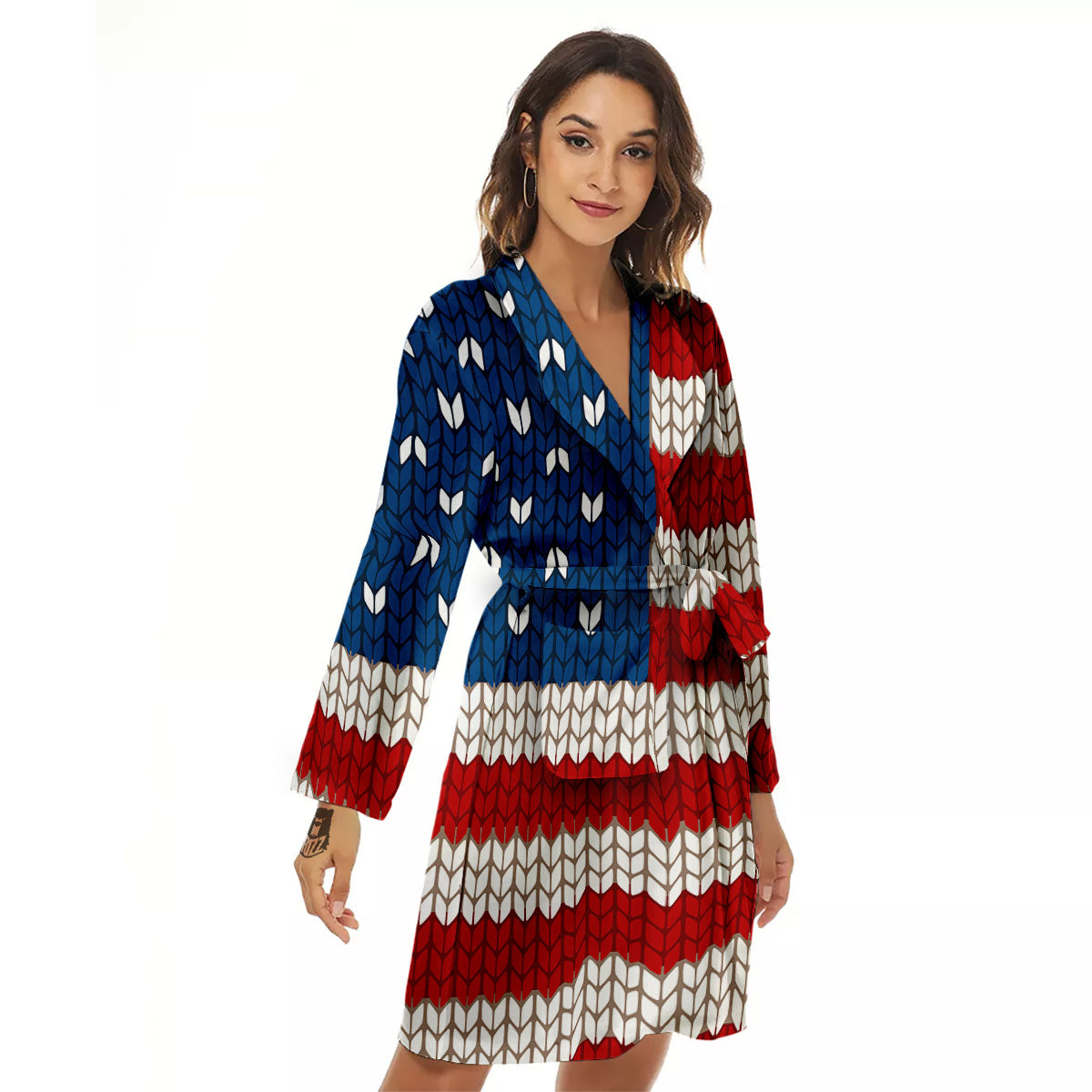 Knitted American Flag Print Women's Robe-grizzshop