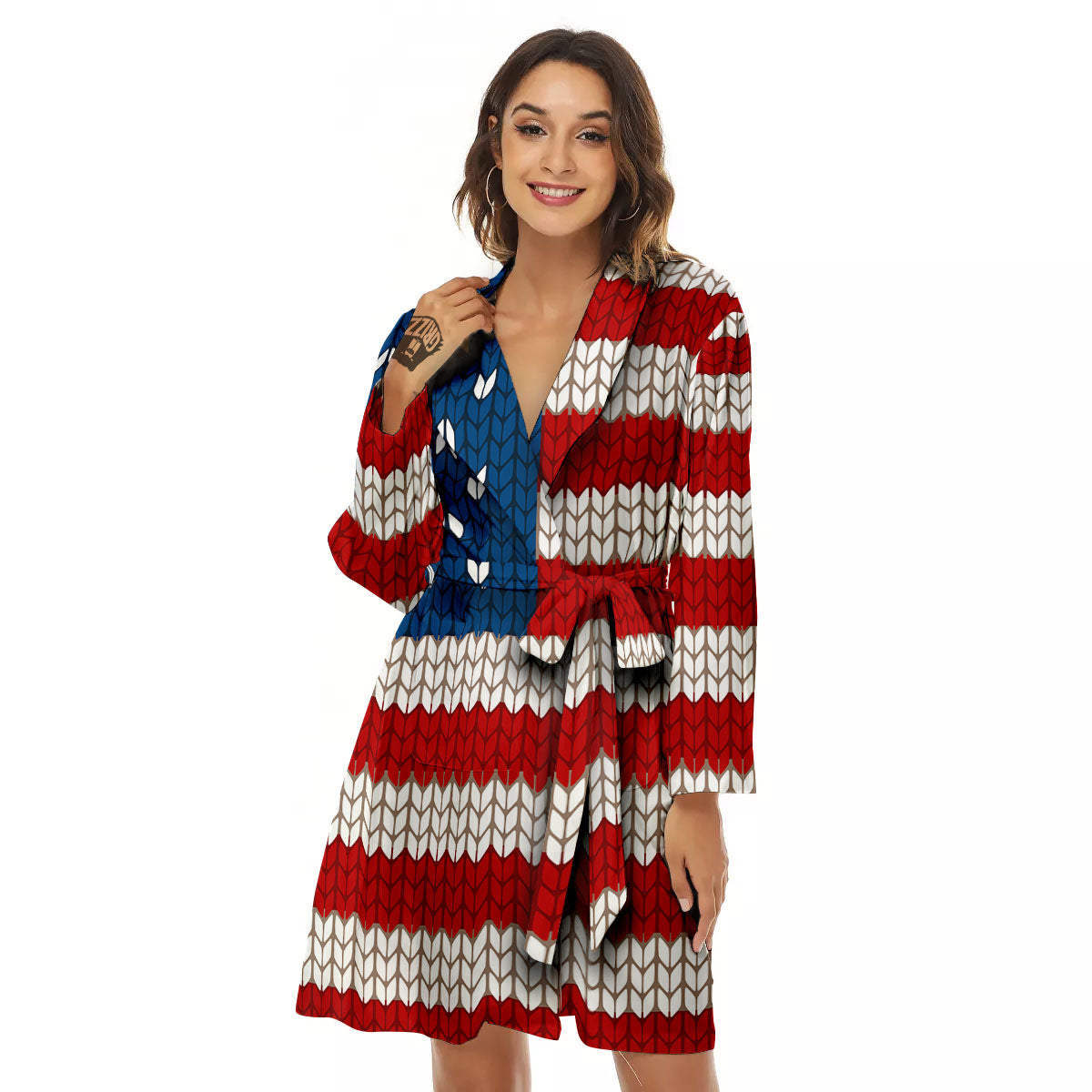 Knitted American Flag Print Women's Robe-grizzshop