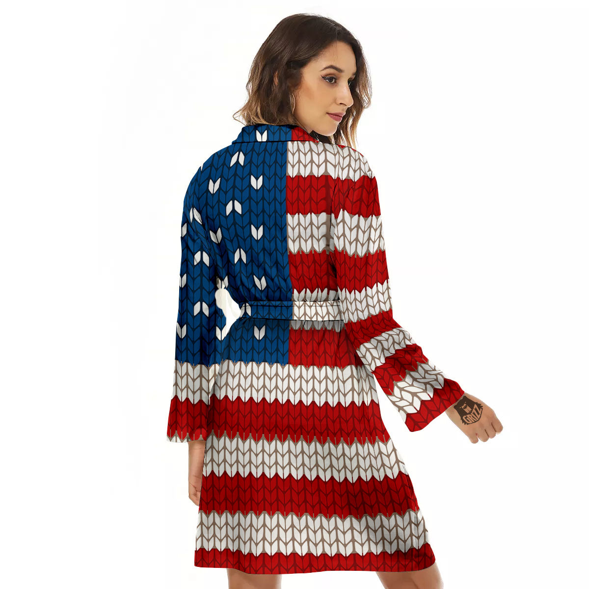 Knitted American Flag Print Women's Robe-grizzshop