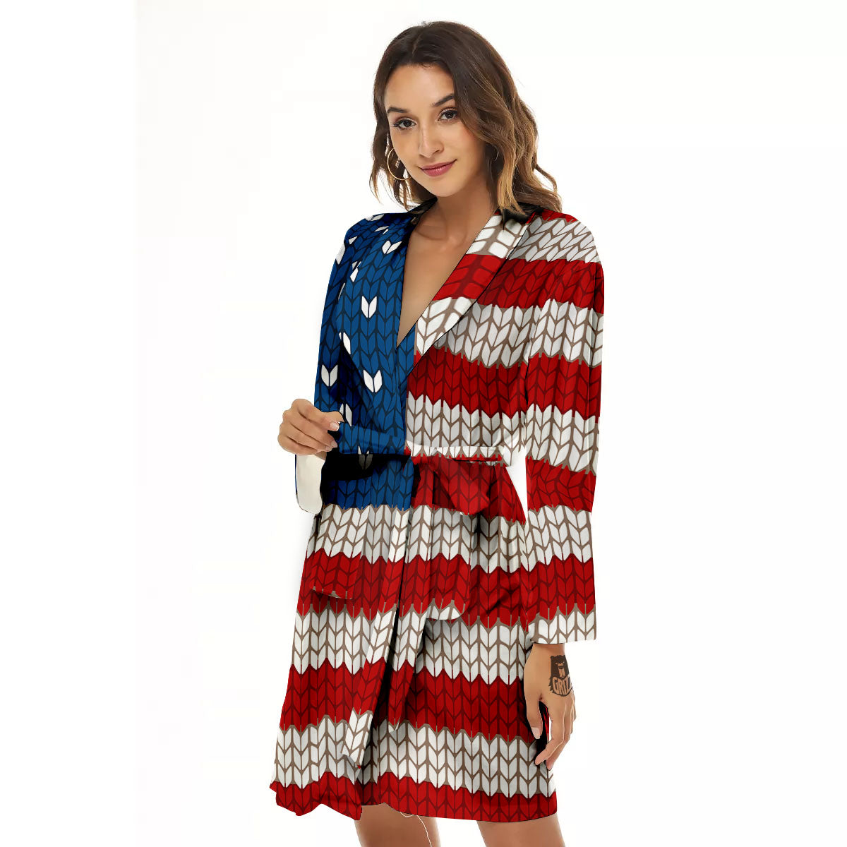 Knitted American Flag Print Women's Robe-grizzshop