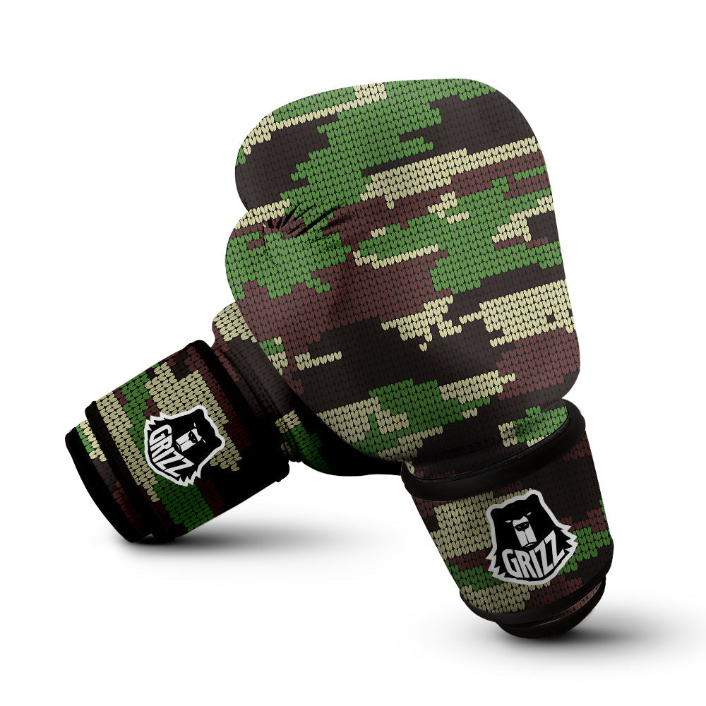 Knitted Army Camouflage Print Pattern Boxing Gloves-grizzshop