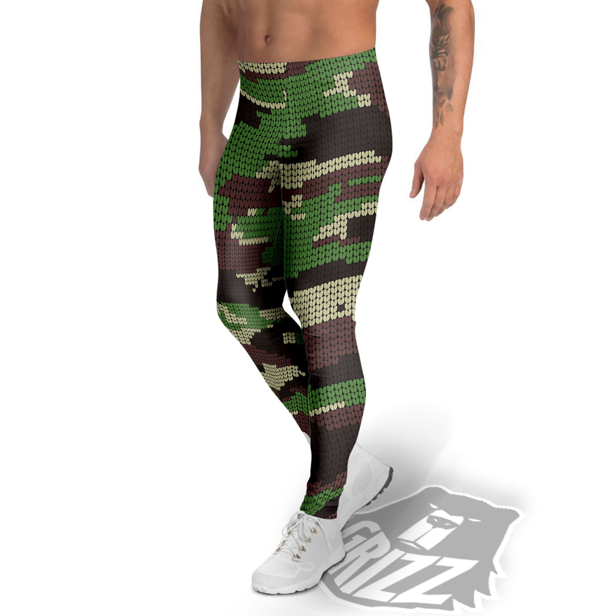 Knitted Army Camouflage Print Pattern Men's Leggings-grizzshop