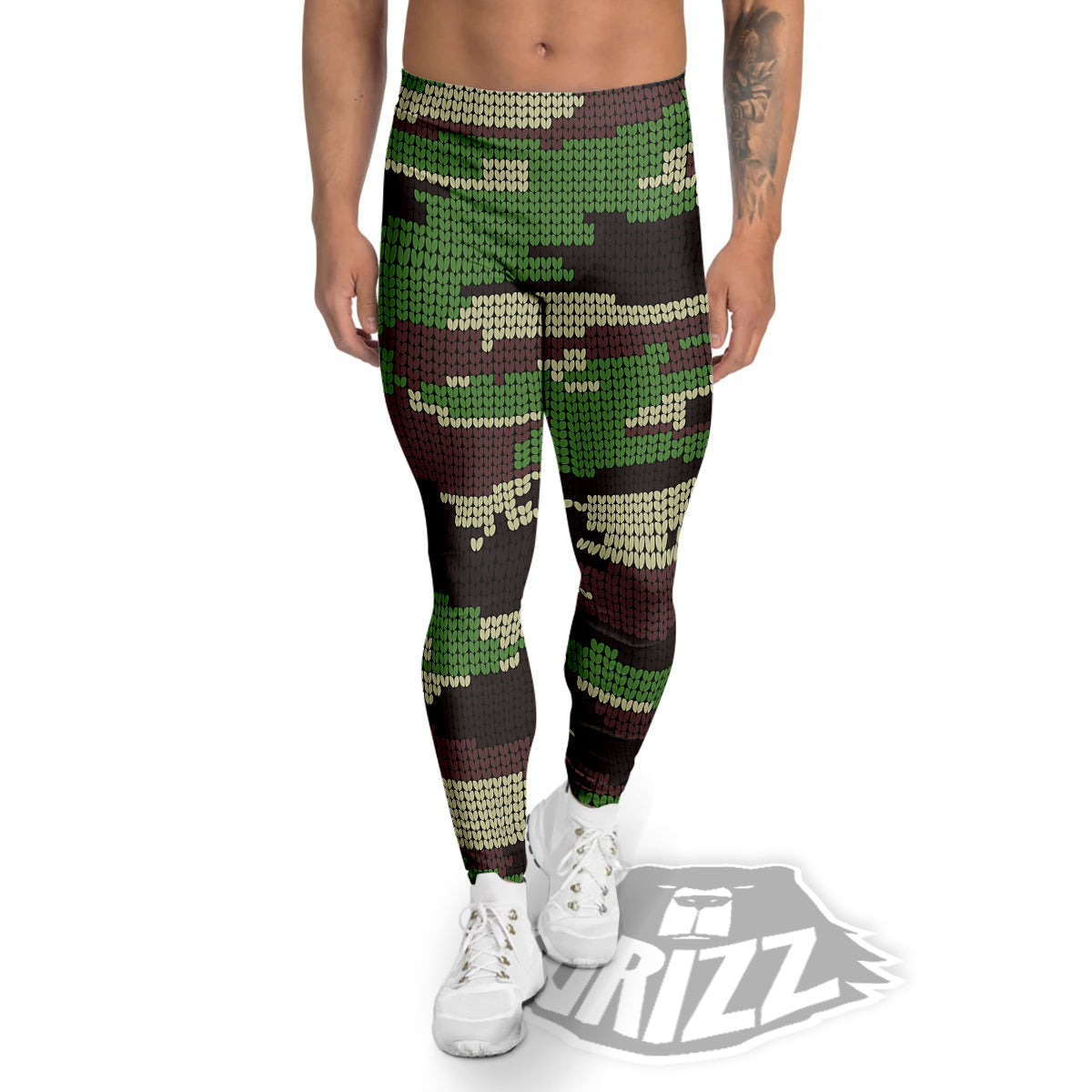 Knitted Army Camouflage Print Pattern Men's Leggings-grizzshop