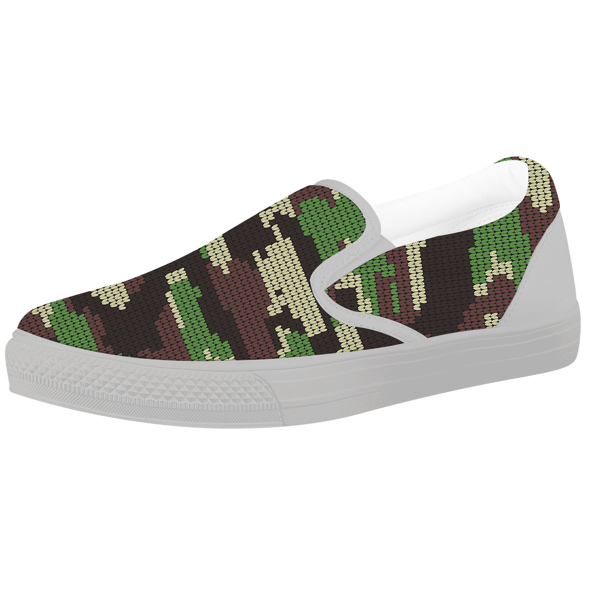 Knitted Army Camouflage Print Pattern White Slip On Shoes-grizzshop