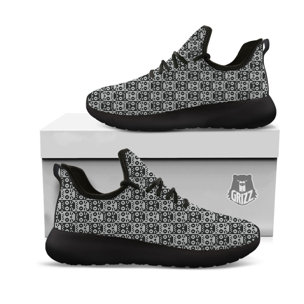 Knitted Black Cat Print Pattern Black Athletic Shoes-grizzshop