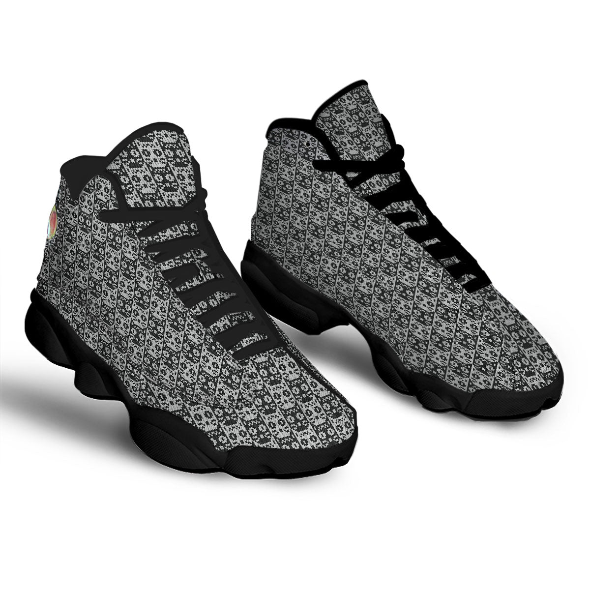 Knitted Black Cat Print Pattern Black Basketball Shoes-grizzshop