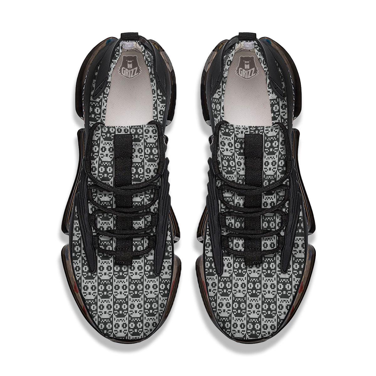 Knitted Black Cat Print Pattern Black Gym Shoes-grizzshop
