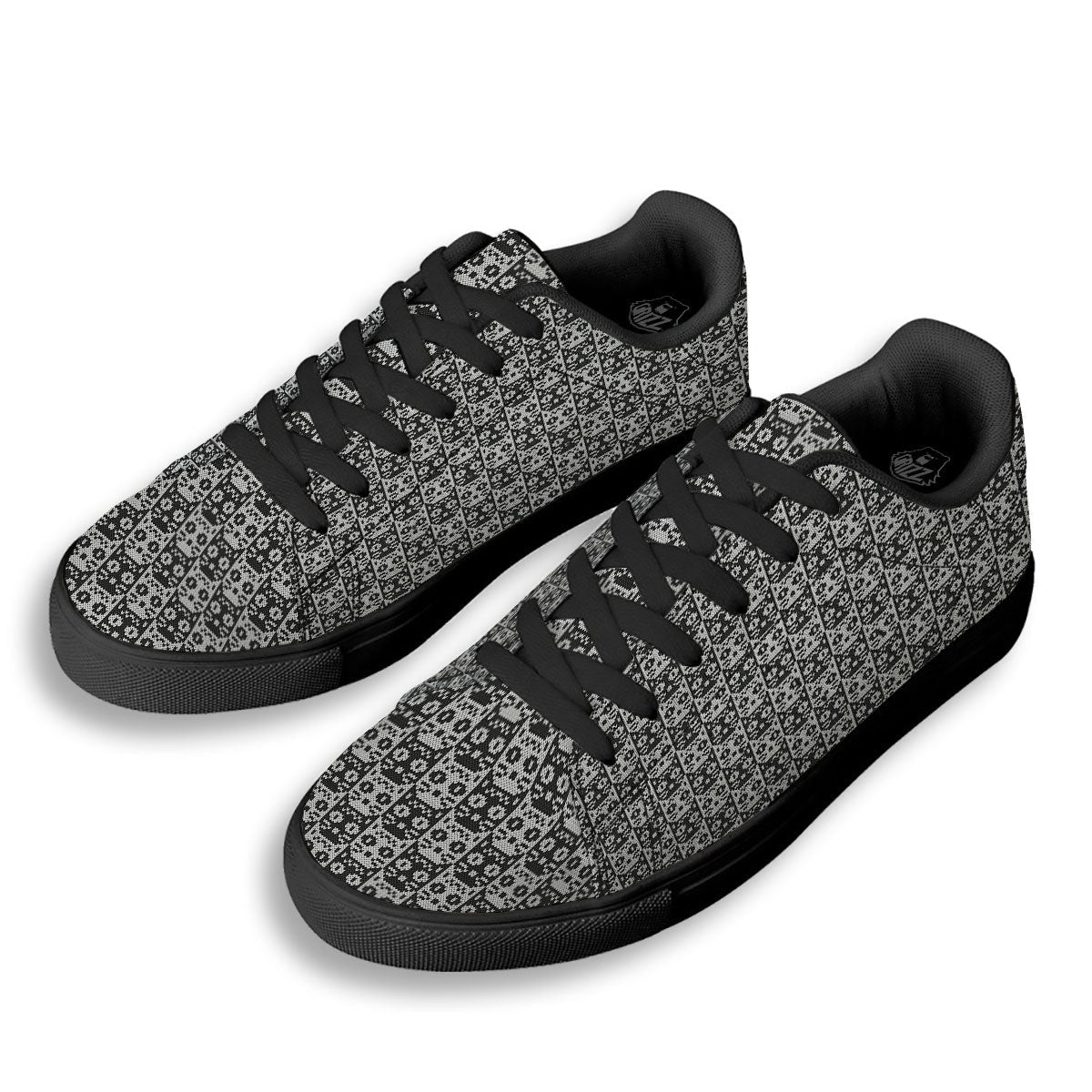 Knitted Black Cat Print Pattern Black Low Top Sneakers-grizzshop