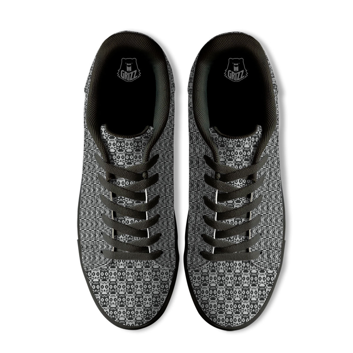 Knitted Black Cat Print Pattern Black Low Top Sneakers-grizzshop