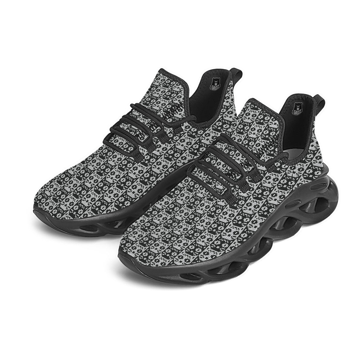 Knitted Black Cat Print Pattern Black Running Shoes-grizzshop