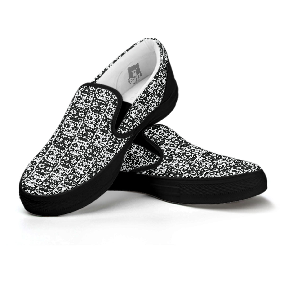 Knitted Black Cat Print Pattern Black Slip On Shoes-grizzshop