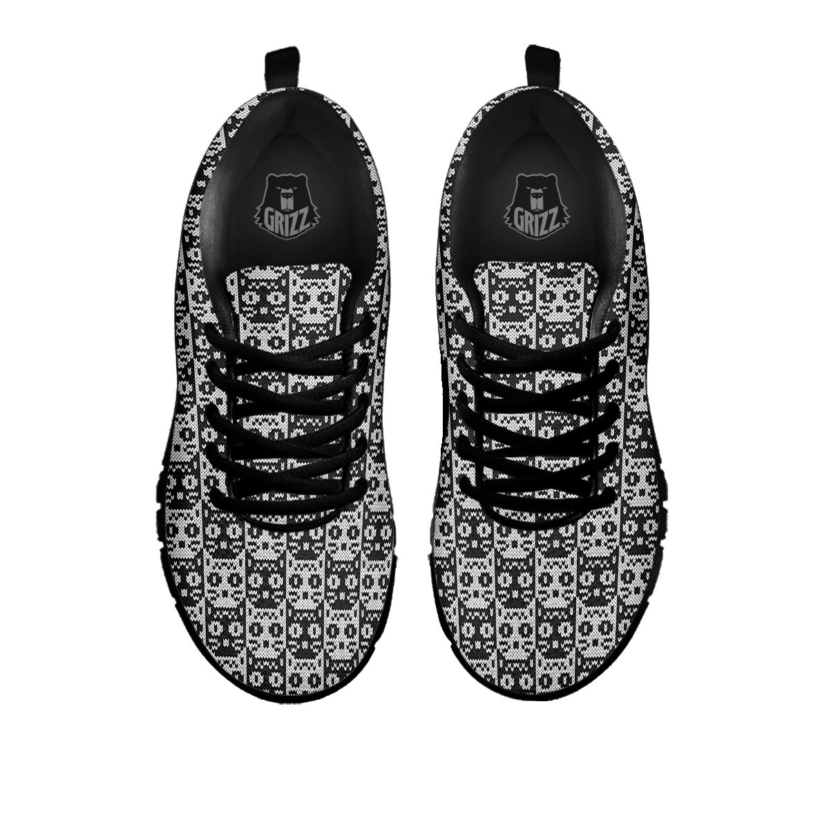 Knitted Black Cat Print Pattern Black Sneaker-grizzshop