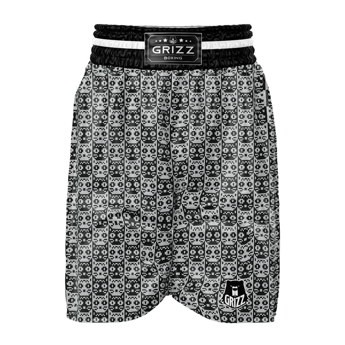 Knitted Black Cat Print Pattern Boxing Shorts-grizzshop