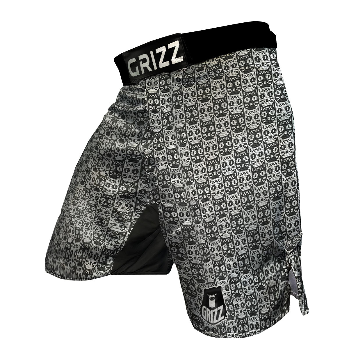 Knitted Black Cat Print Pattern MMA Shorts-grizzshop