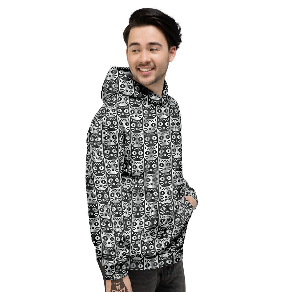 Knitted Black Cat Print Pattern Men's Hoodie-grizzshop